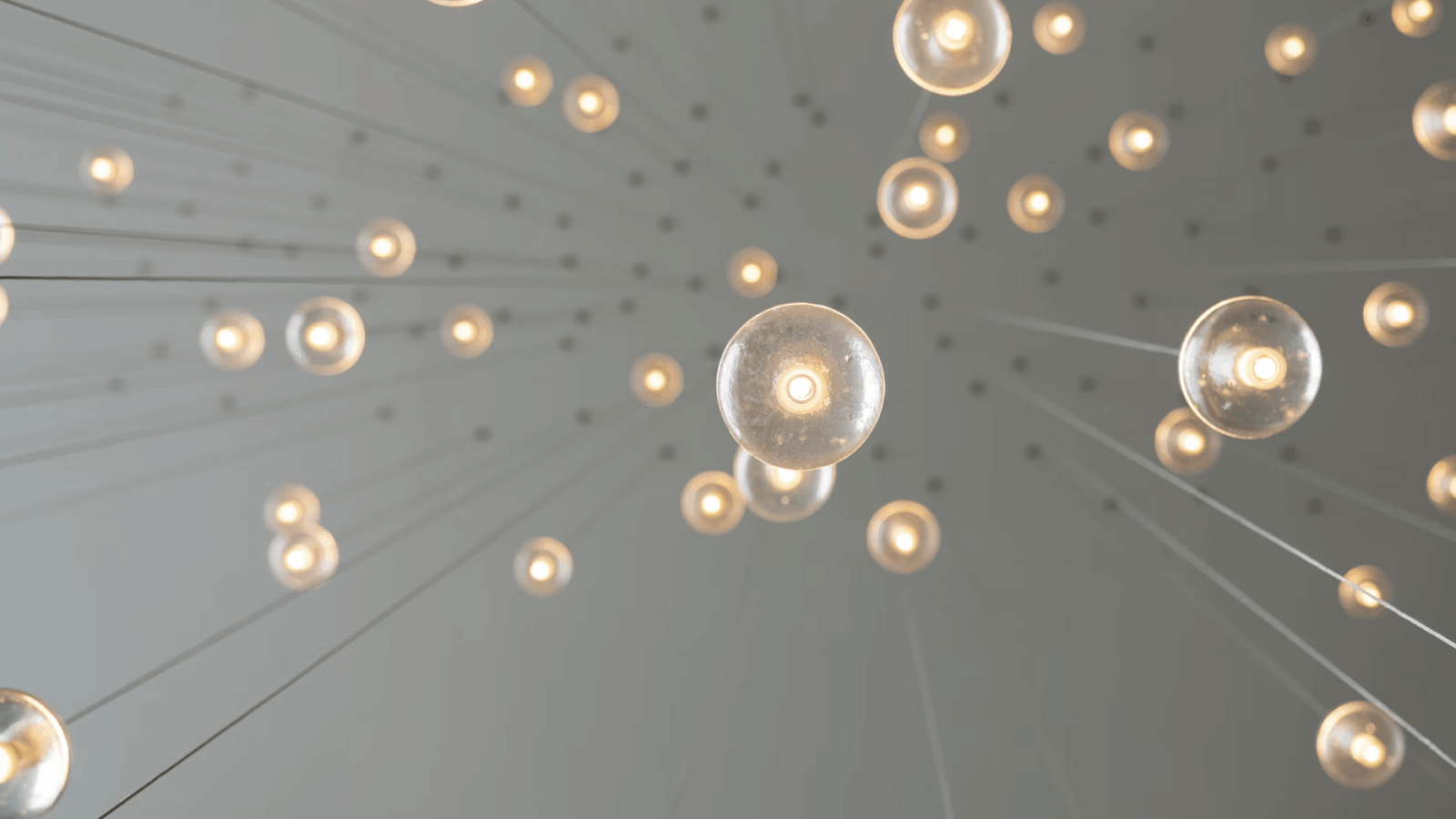 Ampoules lumineuses suspendues symbolisant les idées et les projets d’éco-innovation