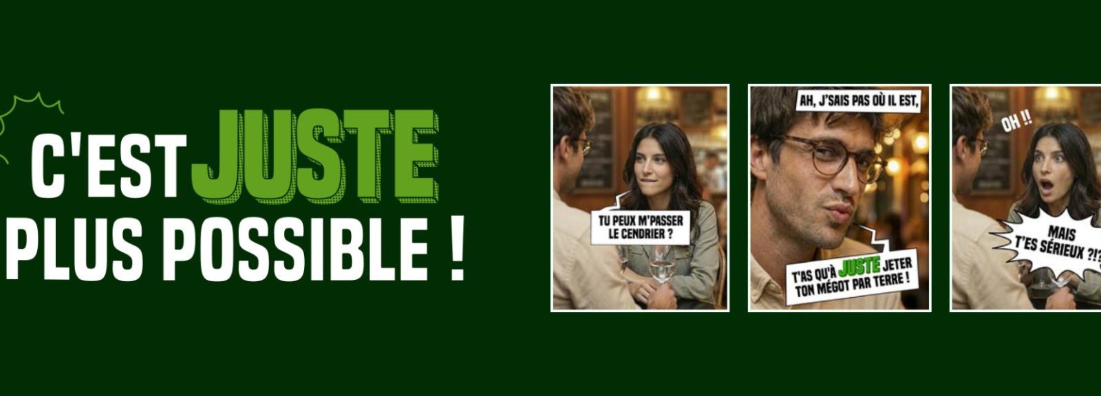 Visuel de la campagne " C'est juste plus possible" de Gestes Propres, pour sensibiliser aux bons gestes de tri et à la reprise en magasin des produits usagés.